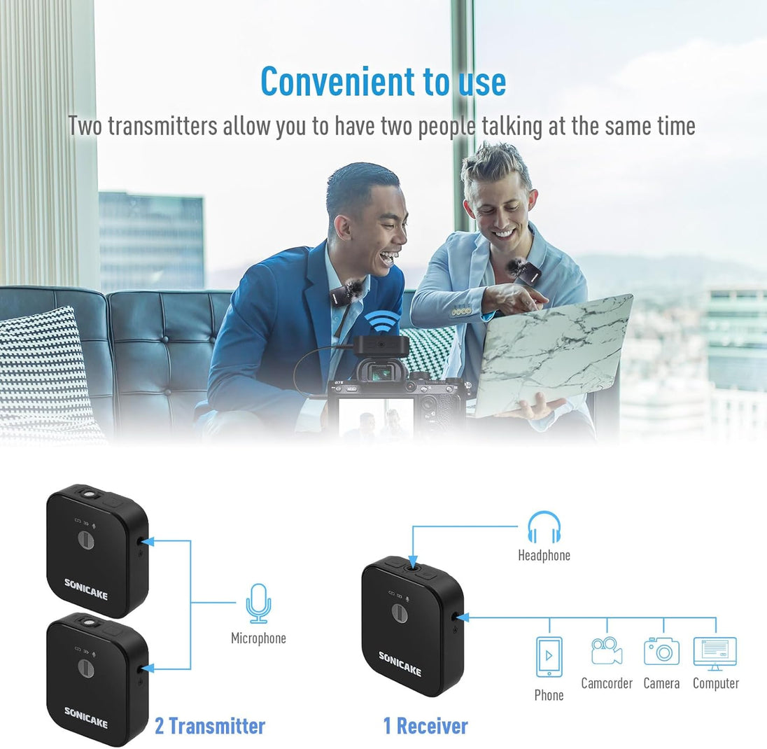 SONICAKE Wireless Lavalier Microphone System (2TX + 1RX) - Sonicake