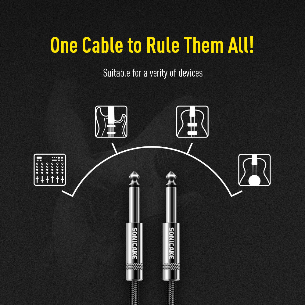 Instrument Cable (20ft/6m, Straight to Straight, Black) - Sonicake