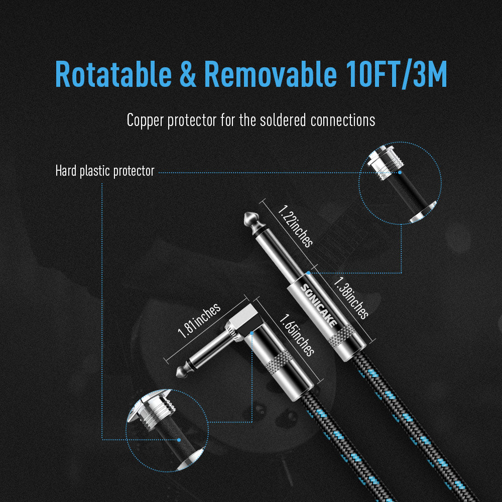 Instrument Cable (10ft/3m, Right Angle to Straight) - Sonicake