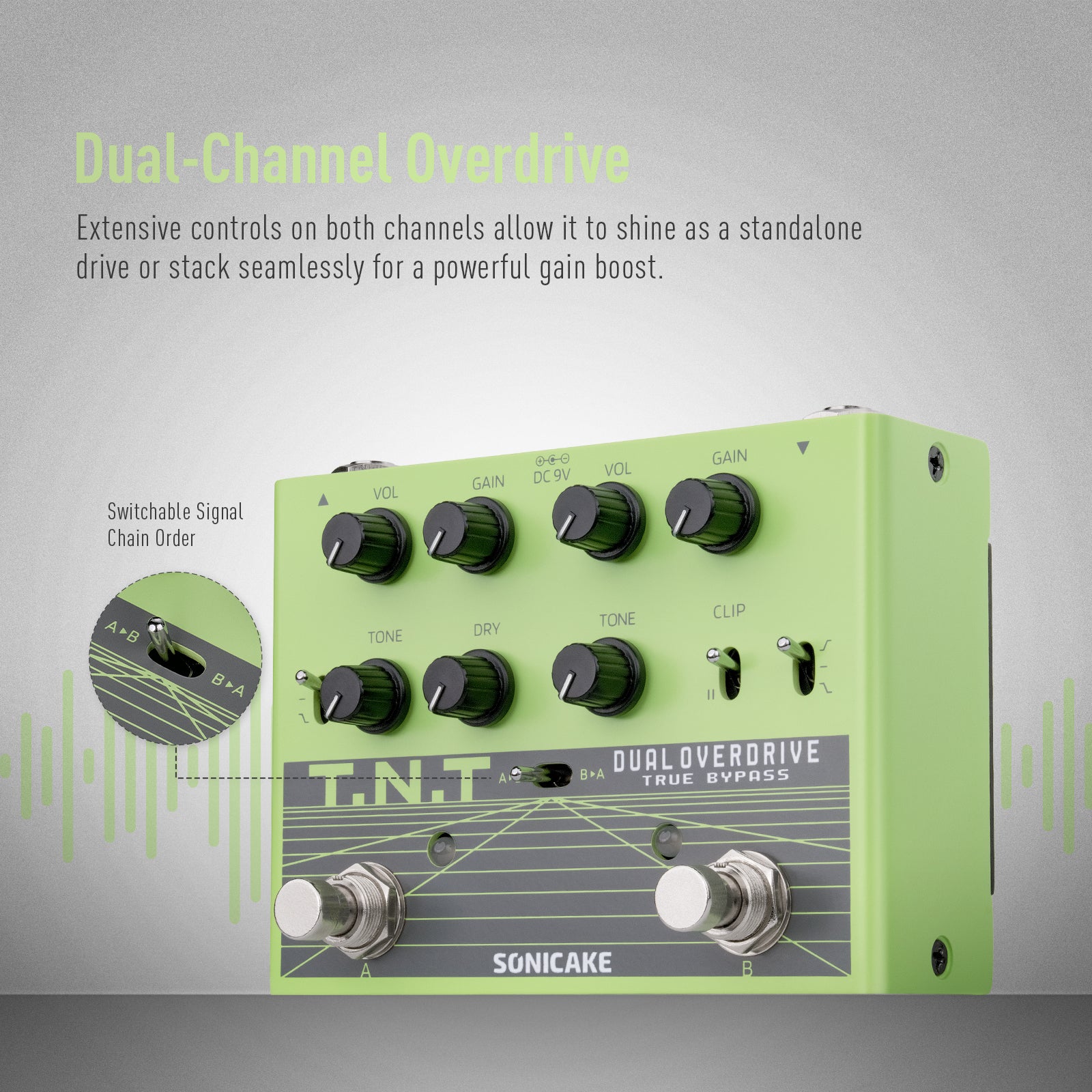 Sonicake T.N.T Dual Overdrive Pedal with 20+ Analog Tone Combinations