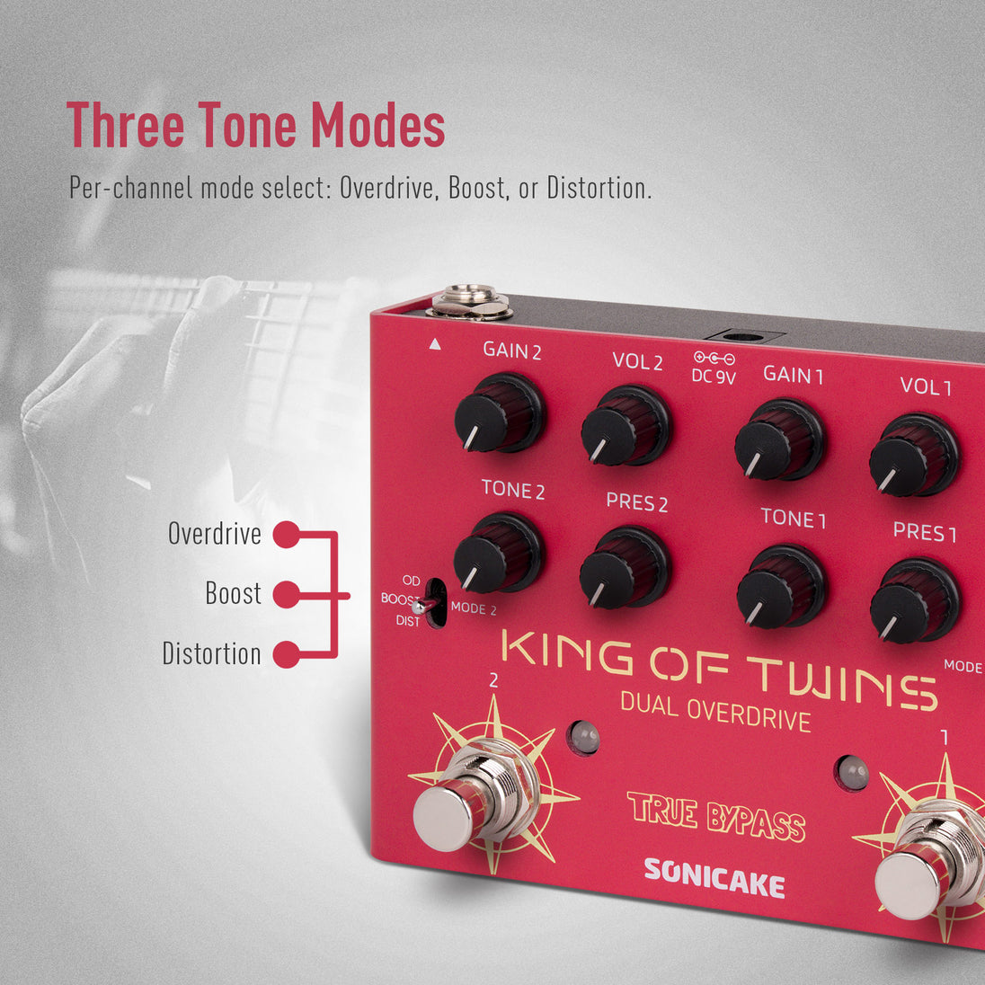 2 channel overdrive pedal Sonicake King of Twins Dual-Channel Overdrive Pedal with 3 Tone Modes