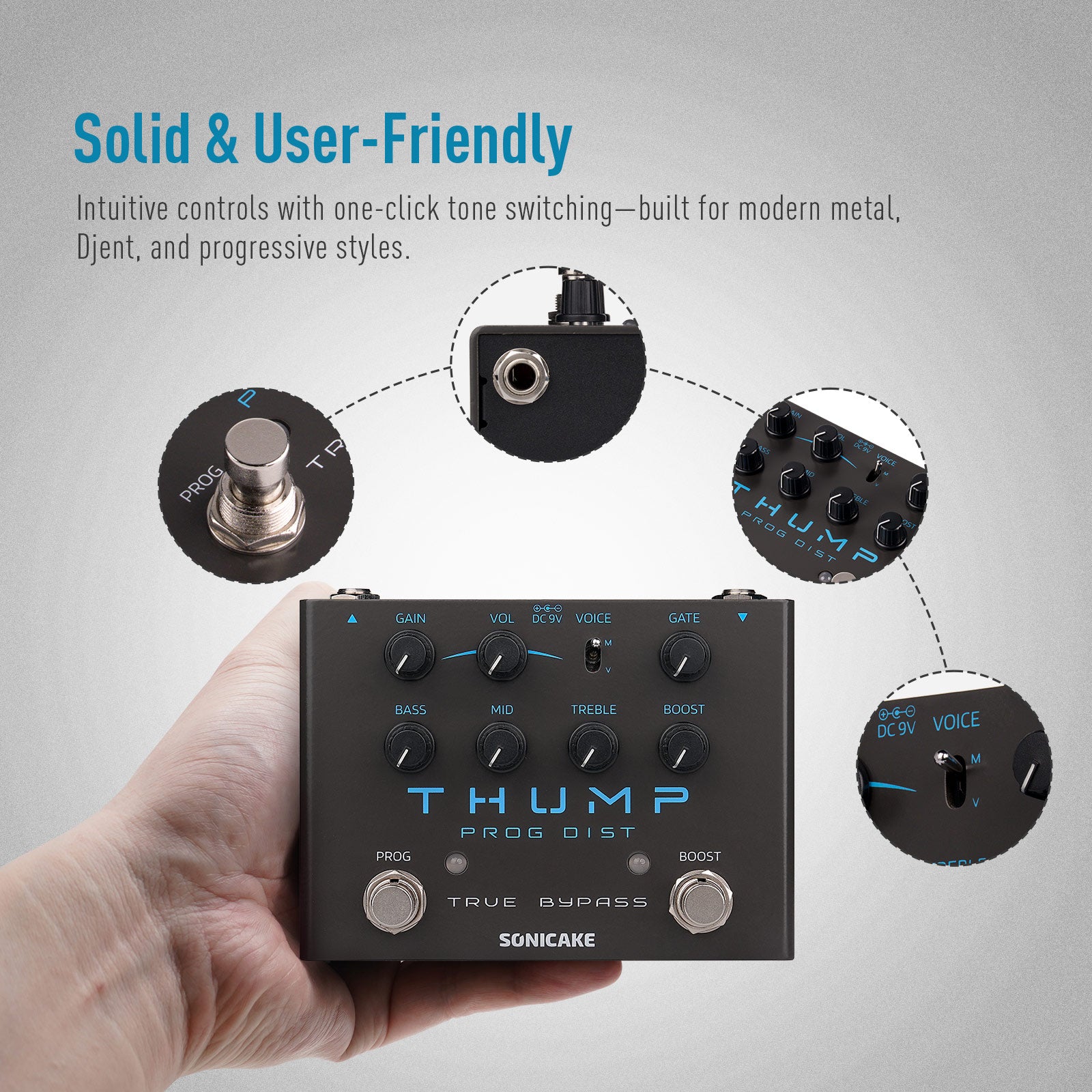 Sonicake Thump High-Gain Distortion Pedal with Boost & Noise Gate
